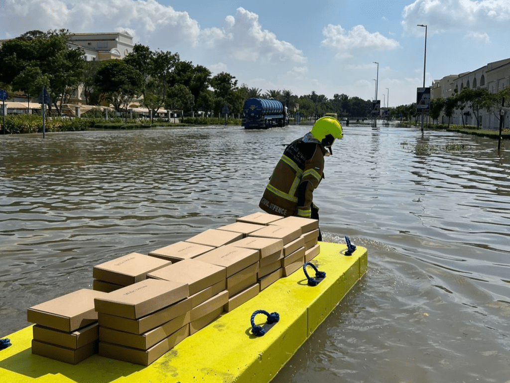 Dubai storm relief provided by the Dubai Civil Defence